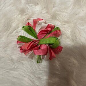 Pink, Green & White  3 1/2" Loopy Bow   7960